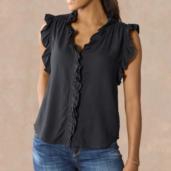 dylan Tops - Dylan Milla Ruffle Top Size Extra Small Grey Sleeveless Button Down Blouse Top